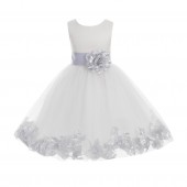 Ivory/Silver Tulle Rose Petals Flower Girl Dress Pageant 302T