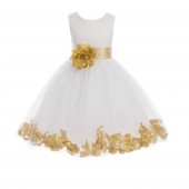 Ivory/Gold Tulle Rose Petals Flower Girl Dress Pageant 302S