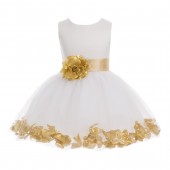 Ivory/Gold Pink Rose Petals Tulle Flower Girl Dress Pageant 305T