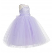 Lilac Tulle Rhinestone Tulle Dress Flower Girl Ball Gown 189