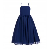 Navy Blue Criss Cross Chiffon Flower Girl Dress Summer Dresses 191