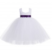 White / Purple Sweetheart Neck Cotton Top Tutu Flower Girl Dress 171R