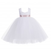 White / Blush Pink Sweetheart Neck Cotton Top Tutu Flower Girl Dress 171R