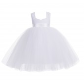 White / White Sweetheart Neck Cotton Top Tutu Flower Girl Dress 171R