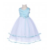 Mint Rhinestones Ruffle V-Neck Tulle Flower Girl Dress J115R