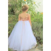 Rose Gold / White Vintage Corset Flower Girl Dress Tutu Dress 205