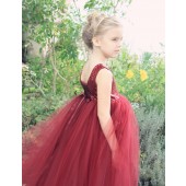 Burgundy Vintage Corset Flower Girl Dress Tutu Dress 205