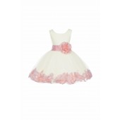 Ivory/Peach Tulle Rose Petals Knee Length Flower Girl Dress 306S