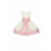 Ivory/Peach Rose Petals Tulle Flower Girl Dress Pageant 305T