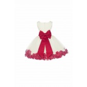 Ivory/Cherry Rose Petals Tulle Flower Girl Dress Pageant 305T