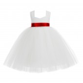 Ivory / Apple Red Sweetheart Neck Cotton Top Tutu Flower Girl Dress 171