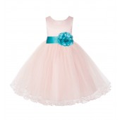 Blush Pink /Tiffany Tulle Rattail Edge Flower Girl Dress Pageant Recital 829S