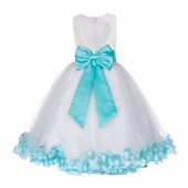 White / Tiffany Floral Lace Heart Cutout Flower Girl Dress with Petals 185T