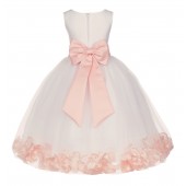 Ivory/Peach Tulle Rose Petals Flower Girl Dress Pageant 302T