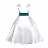 White/Jade A-Line Satin Flower Girl Dress Wedding Bridal 821S