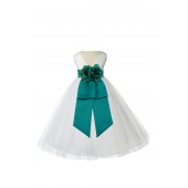 V-Neck Tulle Ivory/Jade Flower Girl Dress Wedding Pageant 108