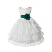 Ivory/Jade Satin Shimmering Organza Flower Girl Dress Pageant 308T