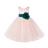 Blush Pink / Jade Tulle Rattail Edge Flower Girl Dress Pageant Recital 829S