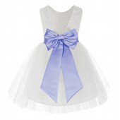 White / Lavender Flower Backless Lace Flower Girl Dress V-Back 206T