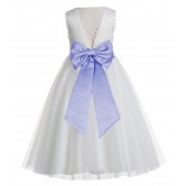 Ivory / Lavender V-Back Lace Edge Flower Girl Dress 183T