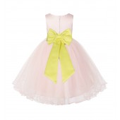 Blush PInk / Lemon Tulle Rattail Edge Flower Girl Dress Wedding Bridesmaid 829T