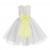 Ivory / Lemon lime Lace Organza Flower Girl Dress 186T