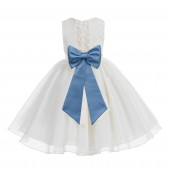 Ivory / Sky Blue Lace Organza Flower Girl Dress 186T