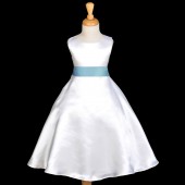White/Sky A-Line Satin Flower Girl Dress Wedding Bridal 821S