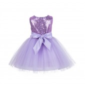 Lilac Dazzling Sequins Mesh Tulle Flower Girl Dress Elegant 124NF