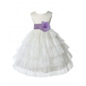 Ivory/Lilac Satin Shimmering Organza Flower Girl Dress Wedding 308S