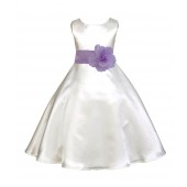 Ivory/Lilac A-Line Satin Flower Girl Dress Pageant Reception 821T