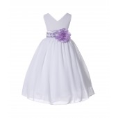 White/Lilac V-Neck Yoryu Chiffon Flower Girl Dress Bridesmaid 503F