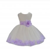 Ivory/Lilac Tulle Rose Petals Knee Length Flower Girl Dress 306S