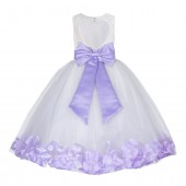 White / Lilac Floral Lace Heart Cutout Flower Girl Dress with Petals 185T
