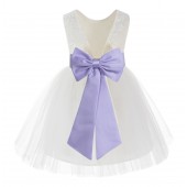 Ivory / Lilac Backless Lace Flower Girl Dress V-Back 206T