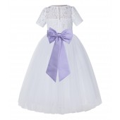 White / Lilac Floral Lace Flower Girl Dress Vintage Dress LG2