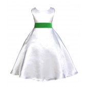 White/Lime A-Line Satin Flower Girl Dress Wedding Bridal 821S