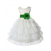 Ivory/Lime Satin Shimmering Organza Flower Girl Dress Pageant 308T