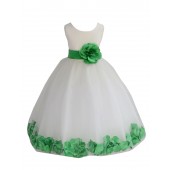 Ivory/Lime Tulle Rose Petals Flower Girl Dress Recital 302a