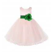 Blush Pink / Lime Tulle Rattail Edge Flower Girl Dress Pageant Recital 829S