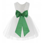 White / Kelly LIme Green Flower Backless Lace Flower Girl Dress V-Back 206T