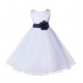 White/Marine Tulle Rattail Edge Flower Girl Dress Wedding Bridal 829S