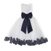 Ivory / Marine Floral Lace Heart Cutout Flower Girl Dress with Petals 185T