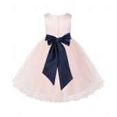 Blush Pink / Marine Tulle Rattail Edge Flower Girl Dress Pageant Recital 829S