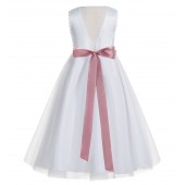 White / Mauve V-Back Lace Edge Flower Girl Dress 183