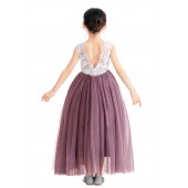 Mauve Backless V-Back Lace A-Line Flower Girl Dress 207