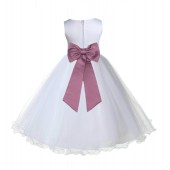 White / Mauve Tulle Rattail Edge Flower Girl Dress Wedding Bridesmaid 829T