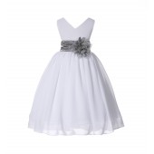 White/Mercury V-Neck Yoryu Chiffon Flower Girl Dress Wedding 503NF