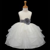 Ivory/Mercury Satin Shimmering Organza Flower Girl Dress Wedding 4613S