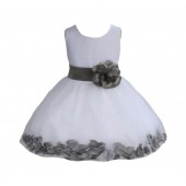White/ Mercury Rose Petals Tulle Flower Girl Dress Wedding 305T